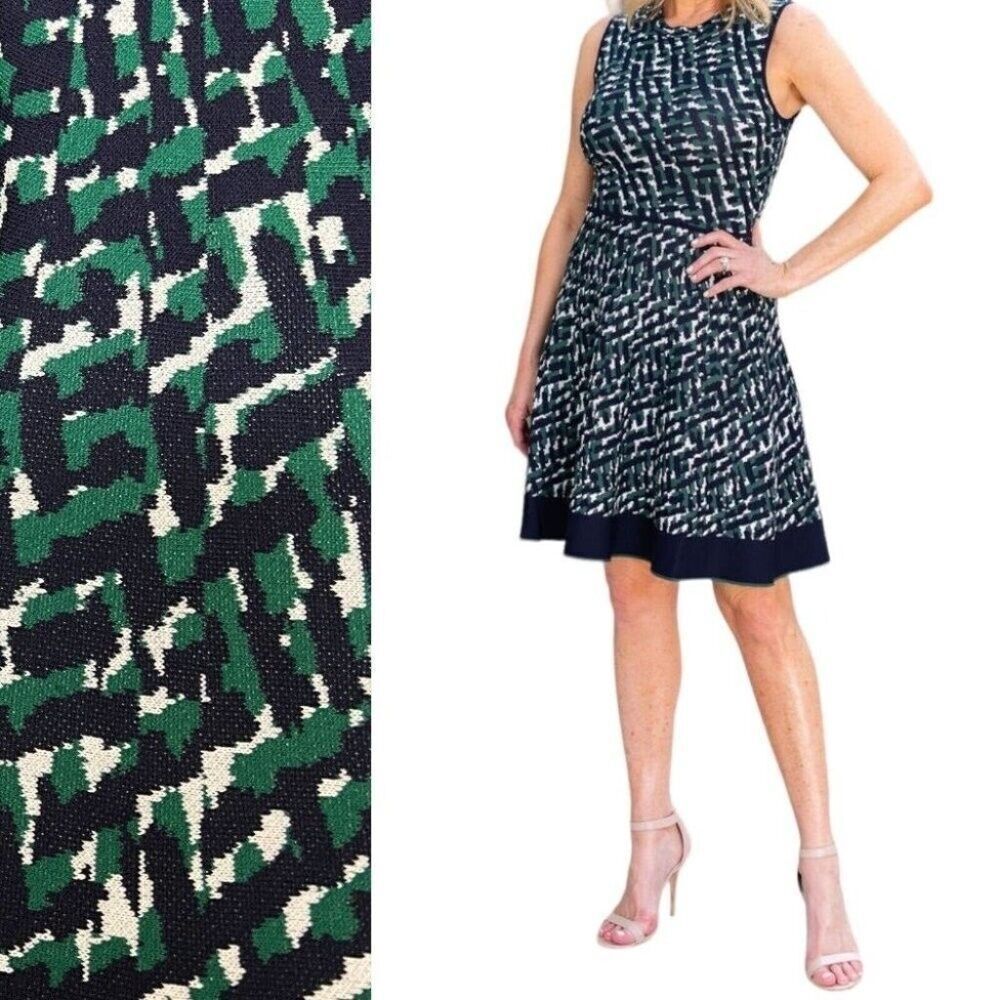 Eliza J Dress Women’s XS Green Sleeveless Knit Sweater Aline Blue‎ Career